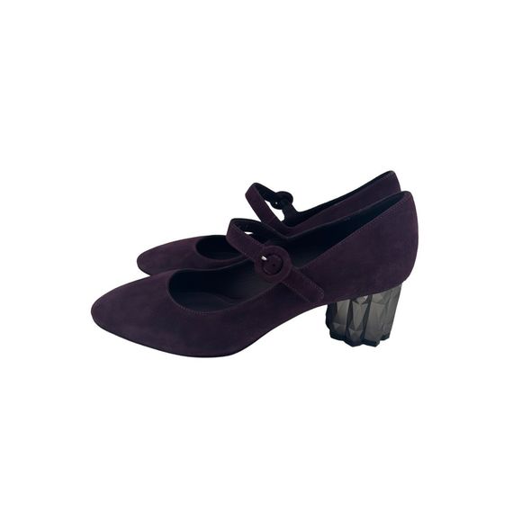 Salvatore Ferragamo Ortensia Suede Mary Jane Purple Silver Geometric Heel Sz 5C - Picture 4 of 11